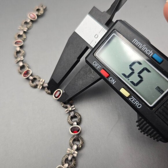 VTG Sterling Silver Garnet & Marcasite Link Bracelet 7.5" RF Hallmark Box Clasp - Picture 12 of 14